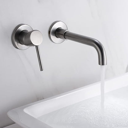 sumerain Wall Mounted Brushed Nickel Bathroom Sink Faucet Lavatory Faucet Left-Handed Design