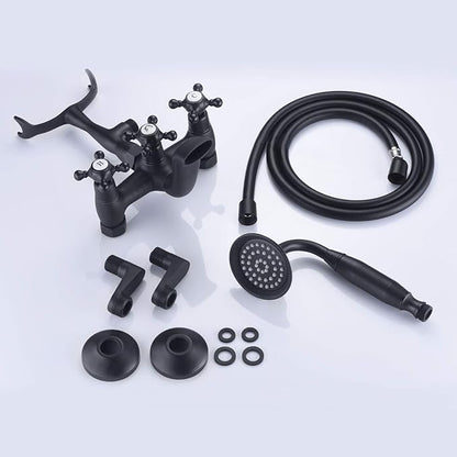 sumerain Vintage Wall Mount Clawfoot Tub Faucet Matte Black with Hand Shower, 3" to 9" Adjustable Holes Distance