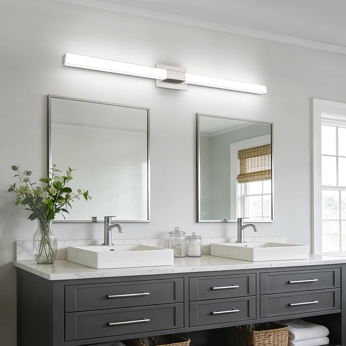 Brushed Nickel Dimmable Vanity Light - Extra Long Modern Bathroom Light Fixtures Over Mirror 28W Brightness IP44 Waterproof