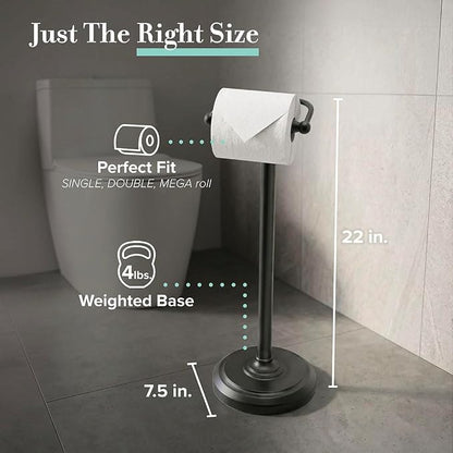 Gatco 1436MX Toilet Paper Holder Stand, Weighted Base, Matte Black, Freestanding Bathroom Floor Stand, 22 Inch