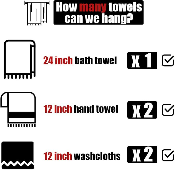 JQK Black Towel Bar, 27 Inch 304 Stainless Steel Thicken 0.8mm Towel Rack Bathroom, Towel Holder Matte Black Wall Mount, Useable Length 24 Inch 2 Pack, TB110L24-PB-P2