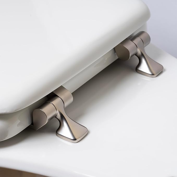 MAYFAIR 1844BNA 000 Toilet Seat with Brushed Nickel Hinges will Never Come Loose, ELONGATE, White - Brushed Nickel (Pack of 2)