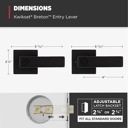 Kwikset Breton Entry Door Handle with Lock and Key, Secure Keyed Reversible Lever Exterior, For Front Entrance and Bedrooms, Matte Black , Pick Resistant Smartkey Rekey Security and Microban