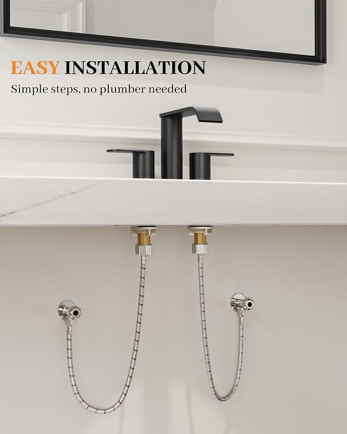 Matte Black Bathroom Faucet Waterfall 4 Inch Centerset Bathroom Sink Faucet | Stainless Steel with Pop up Sink Drain Stopper Supply Hose Basin Mixer Tap for Vanity RV 2 or 3 Hole Sink by Homevacious
