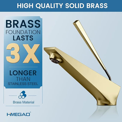 Bathroom Sink Faucet Brushed Gold, Single Handle Brass Sink Faucet with Unique Design, Single Hole Basin Mixer for Lavatory, Vanity, RV, Modern Farmhouse, Suitable for 1 Hole