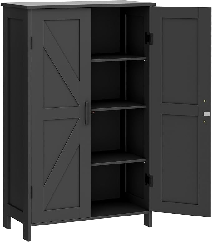 Homleke 43.3" H Farmhouse Bathroom Storage Cabinet with Adjustable Shelves | Freestanding Storage Cabinet with Barn Doors for Bathroom, Kitchen, Living Room, Dining Room & Entryway, Black
