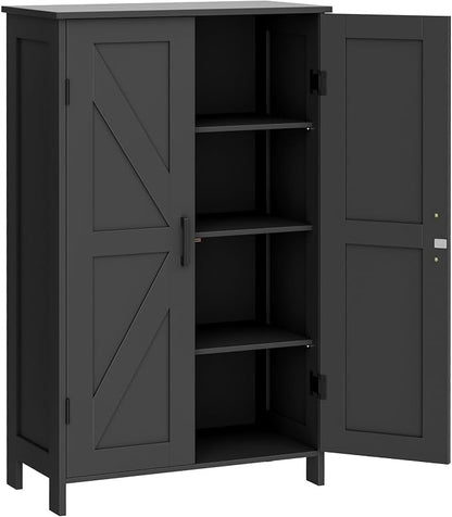 Homleke 43.3" H Farmhouse Bathroom Storage Cabinet with Adjustable Shelves | Freestanding Storage Cabinet with Barn Doors for Bathroom, Kitchen, Living Room, Dining Room & Entryway, Black