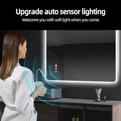 40" x 32" LED Bathroom Mirror with Lights - Motion Sensor | Smart Backlit Mirror, Anti-Fog, 3-Color Stepless Dimmable Lighted Mirror, Memory Function, Rounded-Corner Rectangle, CRI≥93