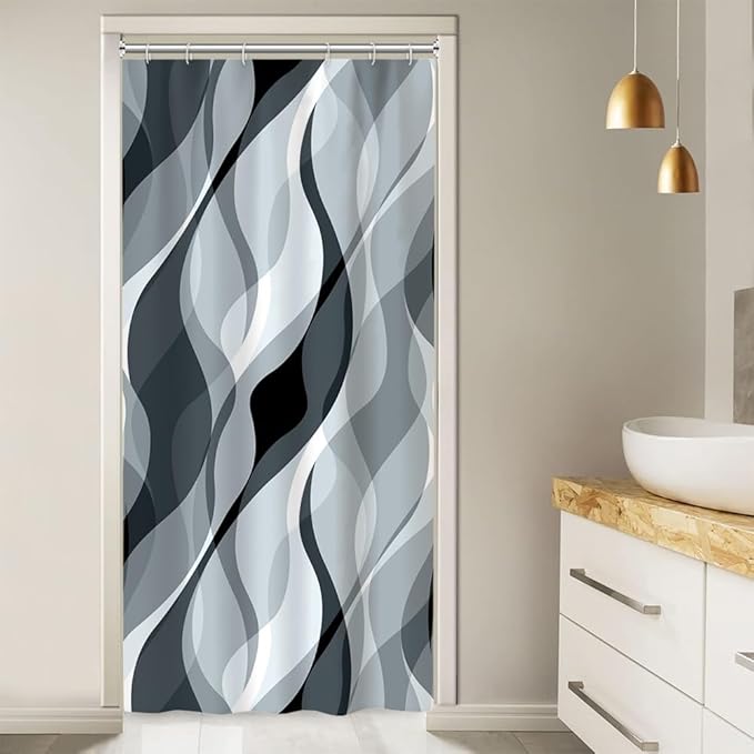 Stall Shower Curtain, Small Blue and Grey Shower Curtain Set for Bathroom Modern Waterproof Shower Curtain Set with Hooks, 36x72 Inch