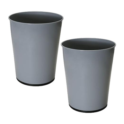 Bath Bliss 5 Liter Small Wastebasket | 2 Pack | Round Open Top | Trash Can | Bathroom | Bedroom | Kitchen | Office | Dorm | Disposal Waste Bin | Garbage | Grey