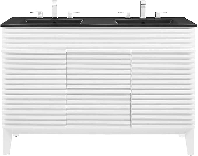 Modway Render 48" Double Bathroom Vanity in White Black