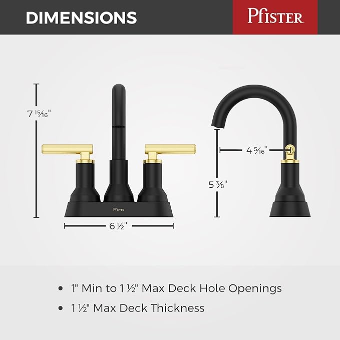 Pfister Capistrano Bathroom Sink Faucet, 4-Inch Centerset, 2-Handle, 3-Hole, NSF Certified, Matte Black and Brushed Gold Finish, LF048CSOBBG