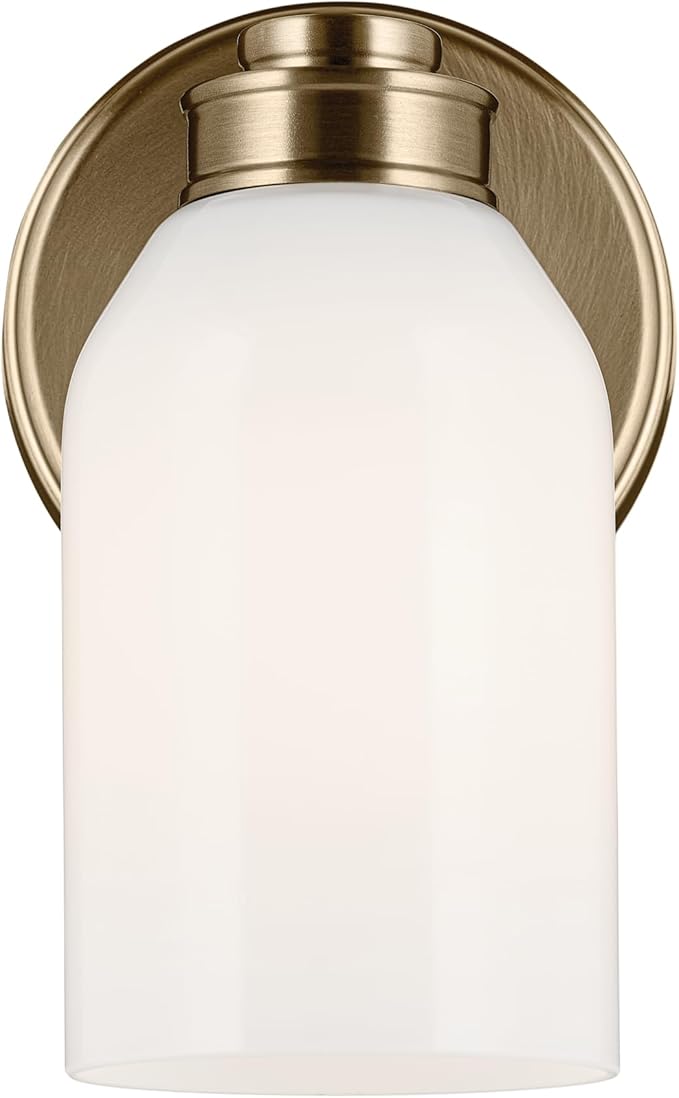 Kichler Shae 5" 1-Light Wall Sconce with White Opal Glass in Champagne Bronze, Modern, for Vanity, Fireplace, Buffet, Hallway, Vanity Mirror, (8.25" H x 5" W), 55200CPZ
