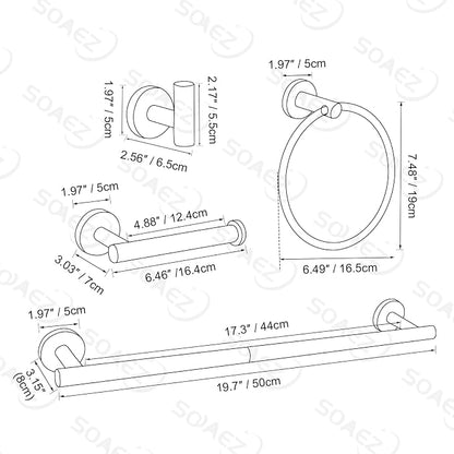 Matte Black Towel Bar Set Bathroom Hardware Set, 4-Piece Towel Holder Set for Bathroom SUS304 Stainless Steel Bathroom Accessory Set 19.68 in