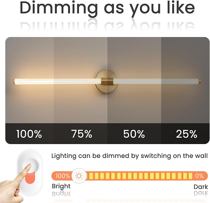 Gold Bathroom Vanity Lights 39" Long LED Vanity Light Bar | 360° Bright Bathroom Lights, Dimmable Vanity Light, Hardwired Wall Light 3000K Warm White for Mirror