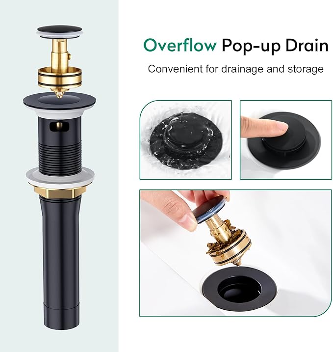 CREA Black Waterfall Bathroom Faucet 1 Hole,Matte Black Bathroom Faucet Single Handle Bathroom Sink Faucet with Pop Up Drain Stopper/ 3 Hole Plate,Stainless Steel RV Vanity Faucet Basin Mixer Tap