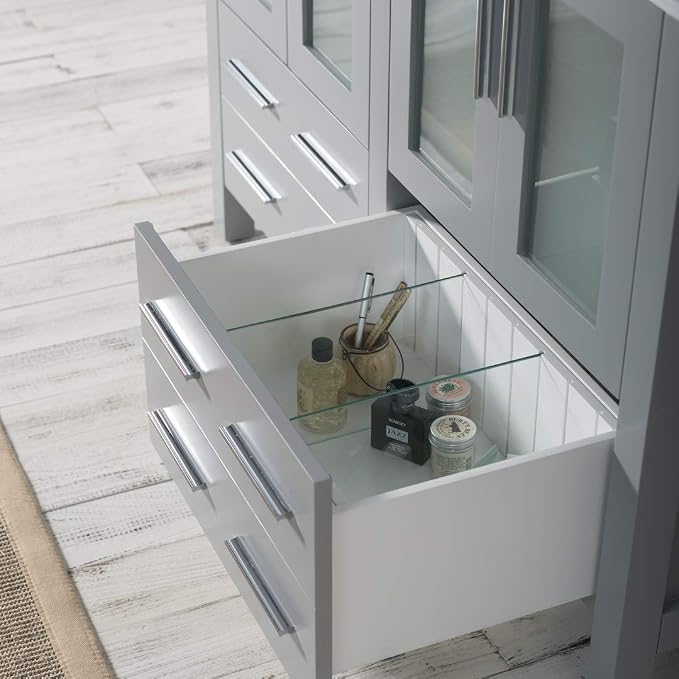 Blossom 48" Double Sink Vanity Solid Wood | Modern Metal Grey Bathroom Vanity with Sink | 18" Narrow Depth Space Saving Design | Soft Close Drawers & Tempered Glass Doors | Master Suite Upgrade