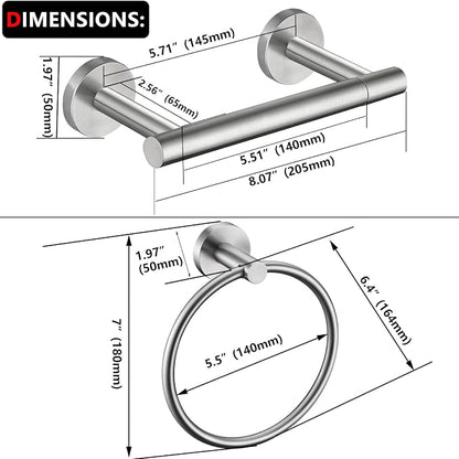 Brushed Nickel Flip Toilet Paper Holder and Hand Towel Ring Set 2 Pieces Bathroom Hardware Accessories Set SUS 304 Stainless Steel Heavy Duty Wall Mounted Bathroom Holder