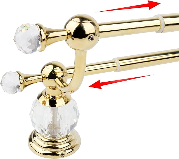 Double Crystal Towel Holder Adjustable Gold Towel Bar 14 to 25 Inch, Towel Rack Rail for Bathroom Wall Mounted
