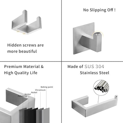 Fapully 23.6-Inch 6 Piece Bathroom Hardware Accessories Set Brushed Nickel | Stainless Steel Wall Mounted Include Towel Bar,Hand Towel Holder,Toilet Paper Holder,Robe Towel Hook,Coat Hook,Towel bar set