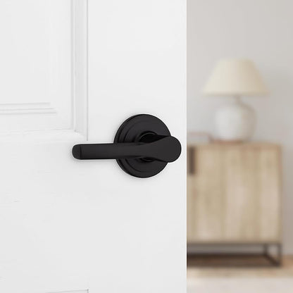 Kwikset Henley Interior Passage Door Handle, Lever for Closet and Hallway Doors, Reversible Non-Locking Handle Lever, Matte Black, with Microban Protection (Pack of 4)