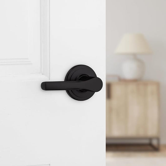 Kwikset Henley Interior Passage Door Handle, Lever for Closet and Hallway Doors, Reversible Non-Locking Handle Lever, Matte Black, with Microban Protection (Pack of 8)