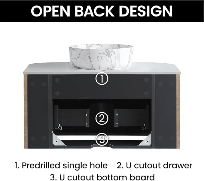30" Preassembled Floating Bathroom Vanity with Carrara Finish Sink, Oak | Mid-Century Modern Style, Fluted & Soft-Close Drawer with U-shaped Wall, Sinterted Stone Countertop, Towel Rack Included