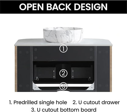 30" Preassembled Floating Bathroom Vanity with Carrara Finish Sink, Oak | Mid-Century Modern Style, Fluted & Soft-Close Drawer with U-shaped Wall, Sinterted Stone Countertop, Towel Rack Included