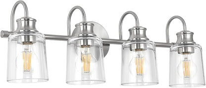 4 Lights Bathroom Light Fixtures Brushed Nickel Vanity Lights | ETL Certificate, Easy to Install,Wall Mount Up or Down,Thickened Glass Lampshade,E26 Socket,Hardwired