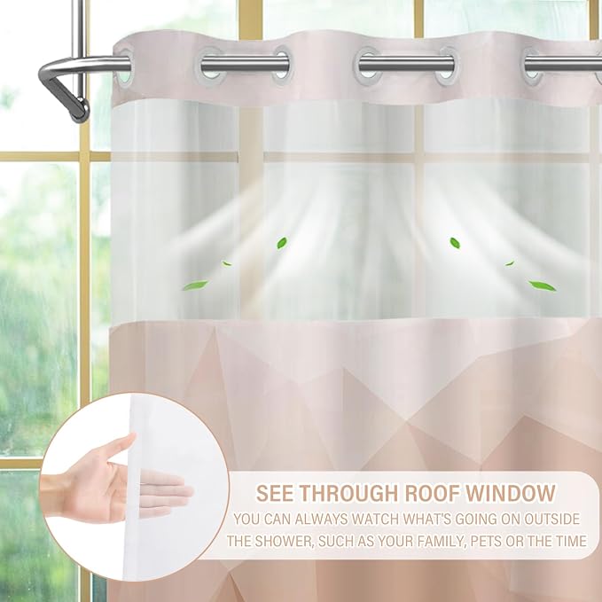 No Hook Shower Curtain with Snap in Liner Set, Peach, 71x74 | Waterproof Fabric for Bathroom, Modern Hotel Style Ombre Design, Mesh Top Window, Machine Washable, Quick Install