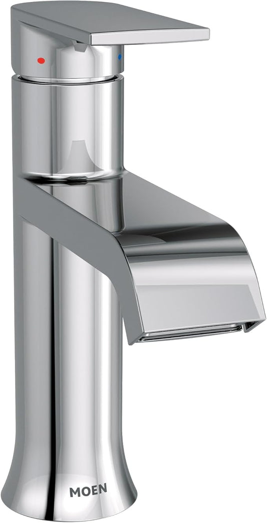 Moen Genta LX Chrome One-Handle Modern Bathroom Sink Faucet with Optional Deckplate and Low-Arc Spout for Bath Countertop, 6702