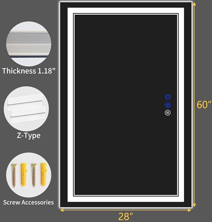 60"x28" LED Bathroom Mirror with Lights,Anti-Fog,3 Color Modes