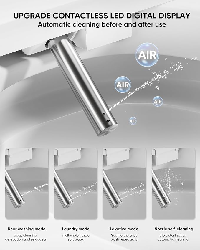 TDH Smart Toilet,Tankless Toilets with Foot Sensor,Heated Toilet Bidet with Warm Water Sprayer and Dryer,LED Display and Night Light,Auto Flush ADA Comfort Height