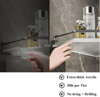 Corner Shower Caddy Bathroom Shelf, Aluminum Acrylic No Drilling Adhesive Shower Basket Organizer, Dark Gray, , 1Pack