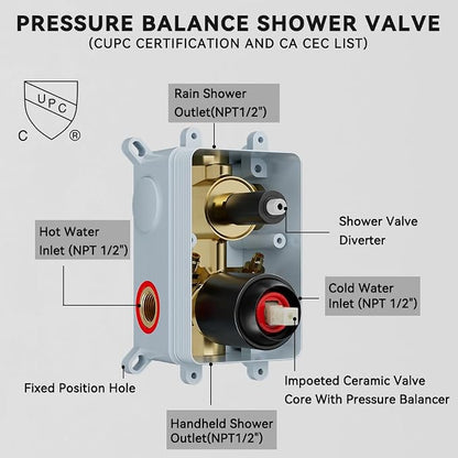 Shower System Shower Faucet Set, STARBATH 12" Ceiling Mount Rain Shower Head and Handheld Spray for Two Person, Rainfall Shower System with Diverter Valve and Trim Kit Complete，Matte Black