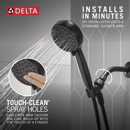 Delta Faucet ProClean Matte Black Shower Head with Handheld, Showerhead with High Pressure Spray, Handheld Shower Head, 6 Spray Settings, Matte Black 75740BL