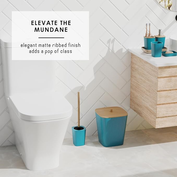 Clara Clark Teal Bathroom Set, Shower Curtain Set, Bathroom Accessory Set | 20 Piece Bathroom Accessories Set with Toothbrush Holder, Soap Dispenser, Soap Dish, Toilet Brush, and Bathroom Trash Can
