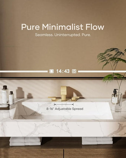 Waterfall Bathroom Faucet 3 Hole, Brushed Gold 8 Inch Widespread Modern 3 Piece Bathroom Sink Faucet, Touch On Lavatory Faucet for Vanity RV Restroom, Curved Spout