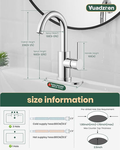 Bathroom Sink Faucet, Single Handle Bathroom Faucet with Pop Up Drain, Pre Wet Small Mini Kitchen Bath Utility Marine Faucet with Deck Plate, Farmhouse RV Sink Faucets-2 Sets