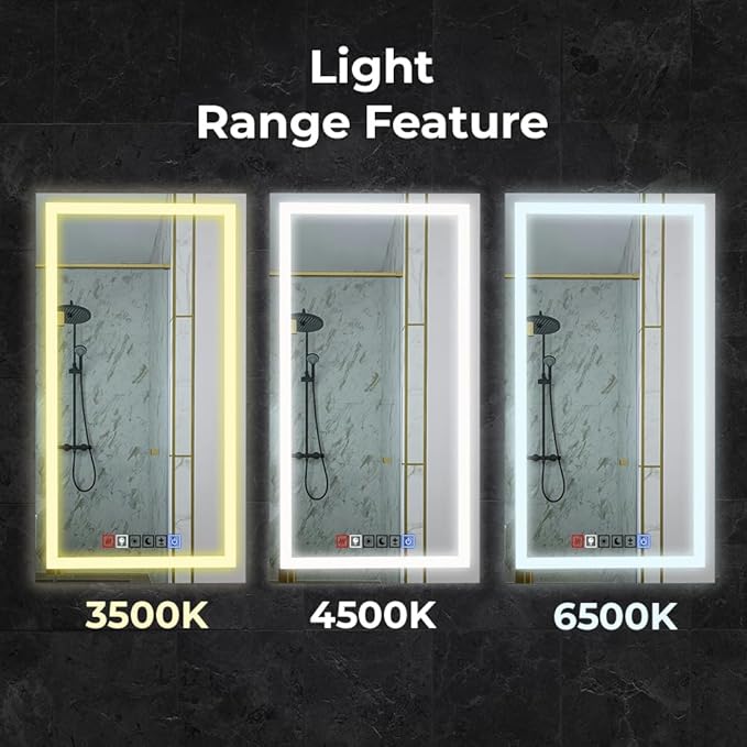 40x32 Inch Rectangular LED Bathroom Mirror with Lights Front and Backlit, 3 Color Modes, Touch Dimmer, Anti-Fog - Wall Mounted Vanity Mirror for Bathroom, Bedroom - Fab Glass and Mirror