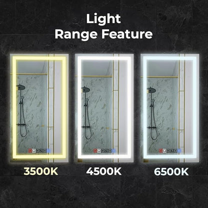 40x32 Inch Rectangular LED Bathroom Mirror with Lights Front and Backlit, 3 Color Modes, Touch Dimmer, Anti-Fog - Wall Mounted Vanity Mirror for Bathroom, Bedroom - Fab Glass and Mirror