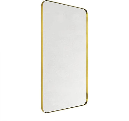 GRACTO 24x40'' Brushed Gold Metal Framed Bathroom Mirror for Wall in Stainless Steel Rounded Rectangular Bathroom Vanity Mirrors Wall Mounted