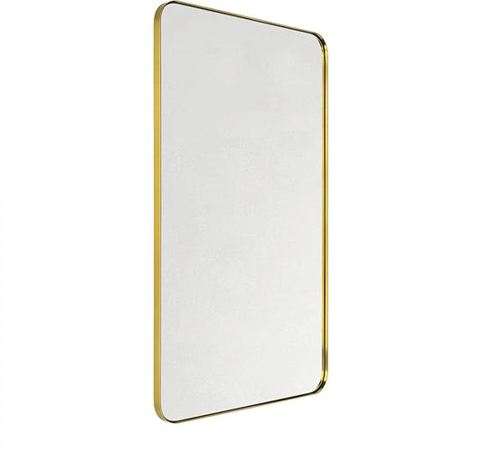 GRACTO 24x40'' Brushed Gold Metal Framed Bathroom Mirror for Wall in Stainless Steel Rounded Rectangular Bathroom Vanity Mirrors Wall Mounted