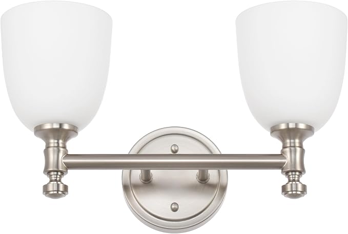 Bathroom Light Fixtures, Brushed Nickel 2-Light Bathroom Vanity Light Fixtures Over Mirror, Vintage Vanity Lights for Bathroom Living Room, Milk White Glass Shades , Standard E26 Base, Brushed Nickel