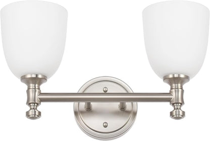 Bathroom Light Fixtures, Brushed Nickel 2-Light Bathroom Vanity Light Fixtures Over Mirror, Vintage Vanity Lights for Bathroom Living Room, Milk White Glass Shades , Standard E26 Base, Brushed Nickel