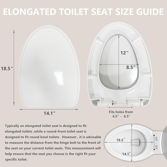 Premium Heavy-Duty Elongated (Oval) Toilet Seat (Oblong 18.5″), Soft Close & Silent, Metal Hinges, Quick-Attach Installation, Durable, Easy-Clean, White