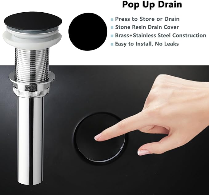 Bathroom Vessel Sink with High Arc Faucet and Pop-Up Drain Combo,21 Inch Stone Resin Sink Basin Above Counter Modern Irregular Rectangular Bathroom Sink Bowl (Black)