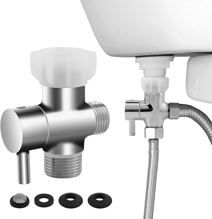 Bidet T Adapter, Metal T Valve for Bidet, Leakproof 3 Way Tee Connector Bidet Attachment for Toilet, Brass Metal T-adapter with Shut Off Valve, 7/8” X 7/8” X 1/2”