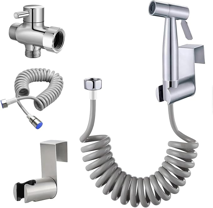 Handheld Bidet Sprayer for Toilet Kit,Stainless Steel Muslim Shower Toilet Bidet Faucets Attachment Set with T-Valve,Adjustable Water Pressure,Toilet Hose Sprayer,Cloth Diaper Spraye for Baby Wash