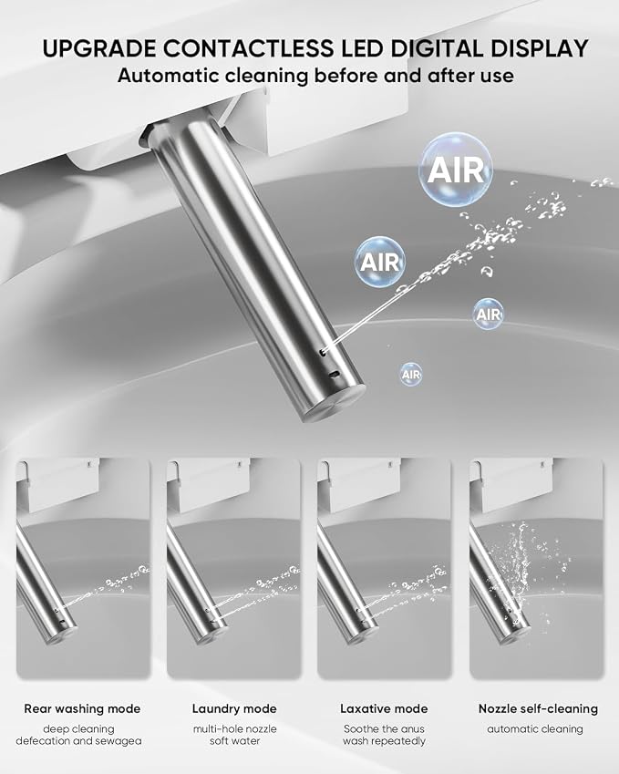 TDH Smart Bidet Toilet,Tankless Toilets with Foot Sensor,One Piece Bidet Toilet for Bathrooms with Heated Toilet Seat, Warm Water Sprayer & Dryer, Leave Seat Auto Flushing Large Display Night Light